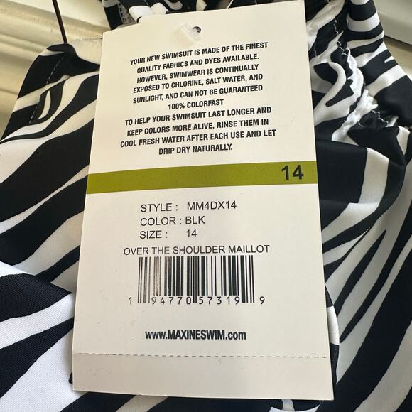 Maxine of Hollywood Safari Zebra Side Shirred One Piece Swimsuit sz 14 NWT $79 - Picture 7 of 11